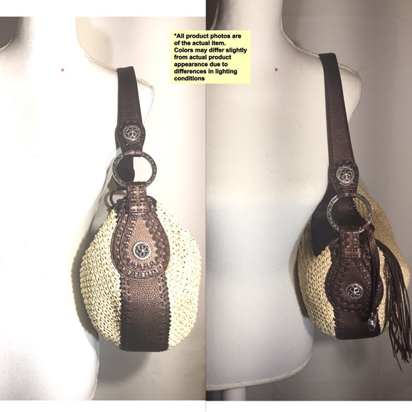 Brighton Straw & Leather shoulder/sachet hand Bag - Picture 2 of 7